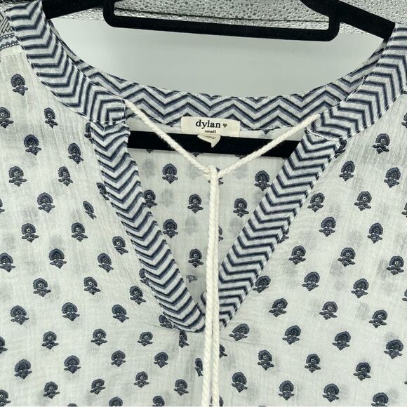 Dylan Women’s Boho Printed Poet Swing Cotton Tassel Tie Blouse Top Small - Picture 5 of 16